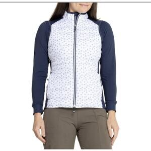 Peter Millar‎ Fuse Hybrid Vest Sz XS Tossed Paisley White Navy Zip Golf NWT $225